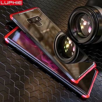 

For Samsung Galaxy Note 9 Case Cover Luxury Metal Aluminum Alloy Hard Plastic Frame Transparent Tempered Glass Back Cover Case