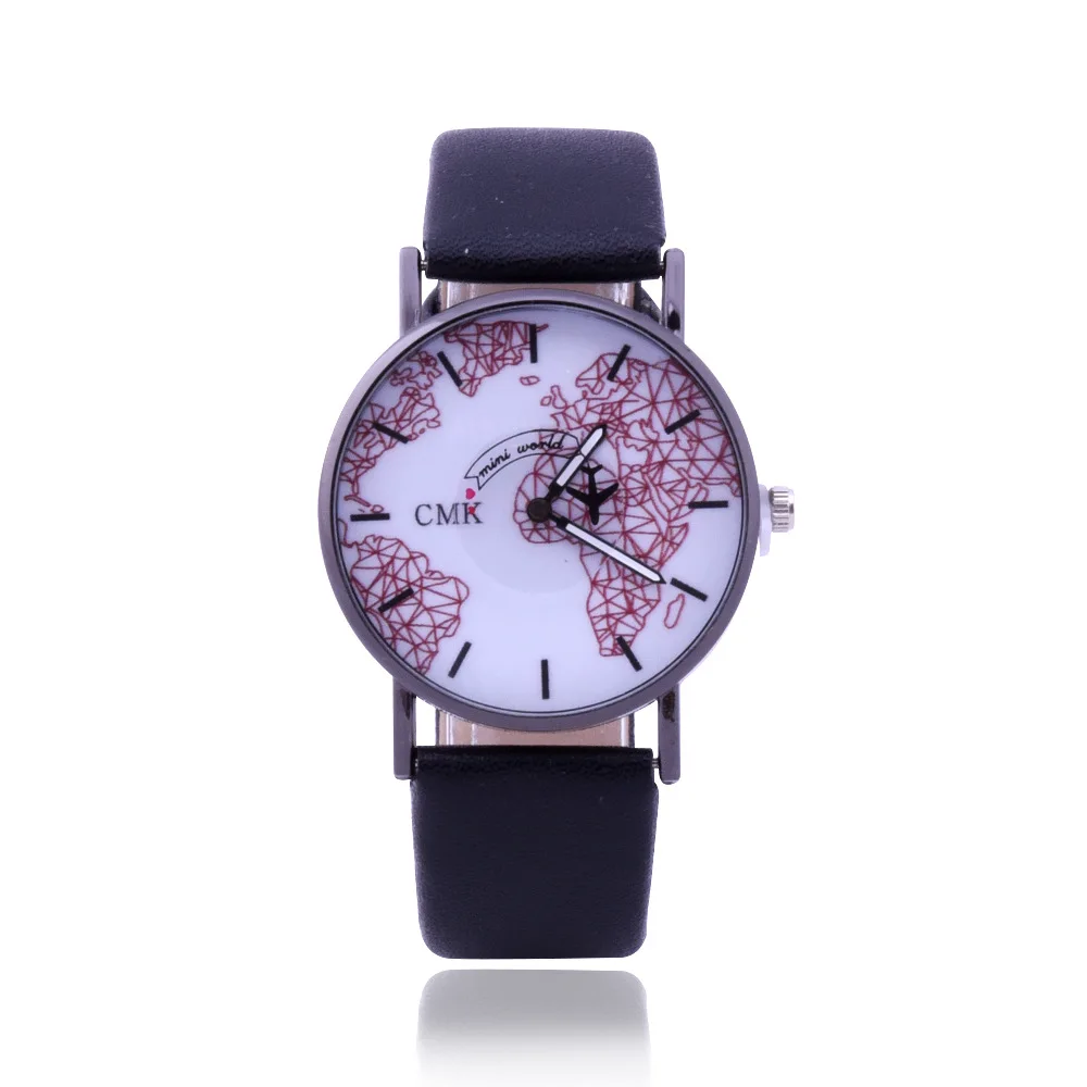 

2018 New Design Montre Homme 2018 Woman Watch Creative Airplane Pointer Map Watch Fashion Leather Quartz Watch For Student