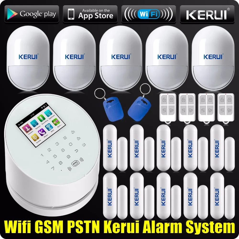 Kerui W2 WiFi GSM PSTN RFID сигнализация для дома Система безопасности Низкая индикация батареи TFT цветной дисплей ISO Android приложение