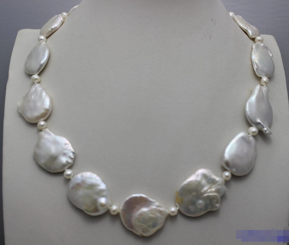 

Jew3108 white Coin-shaped fresh water pearl necklace AAA