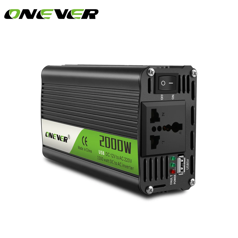 Onever Portable 50HZ 2000W Car Power Converter (DC 12V to AC 220V)