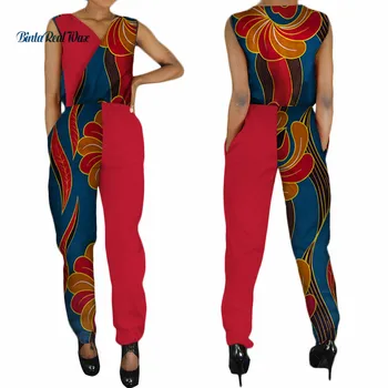 

New Summer V-neck Patchwork Jumpsuit African Wax Print Jumpsuit for Women Bazin Riche Plus Size African Style Clothing WY3225