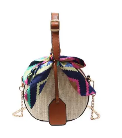

2019 new models Straw-knitted small round bag fashionable handbag ribbon-knitted bowtie X007 mini small shoulder chain Bag
