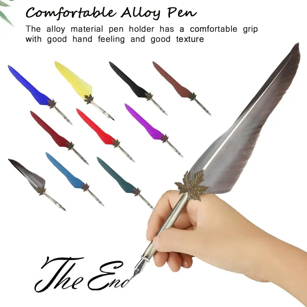 

European Retro Quill Alloy Feather Writing with Pen Nibs Gift Box Set for Friend/Family Black