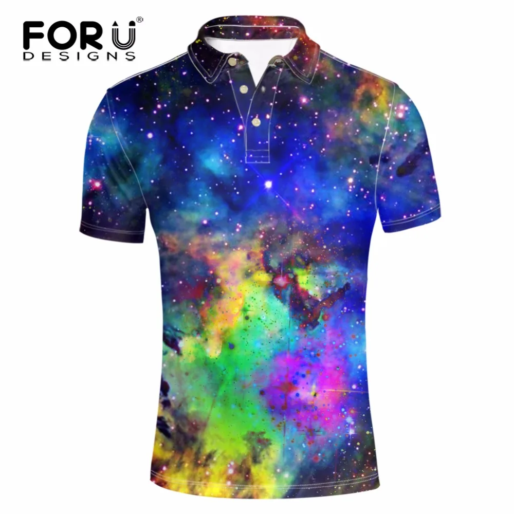 

FORUDESIGNS Brands Men Polo Homme Slim Cool Galaxy Space Printing Summer Short Sleeve Mercerized Cotton Camisa Polo Shirt Men