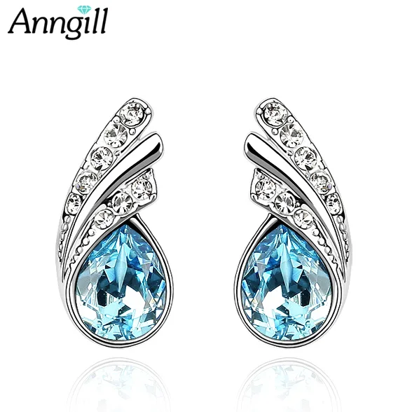 ANNGILL благородные романтические темно-синие кристаллы из ювелирные изделия Сваровски Роскошные свадебные серьги гвоздики для женщин вечерние подарок оптом