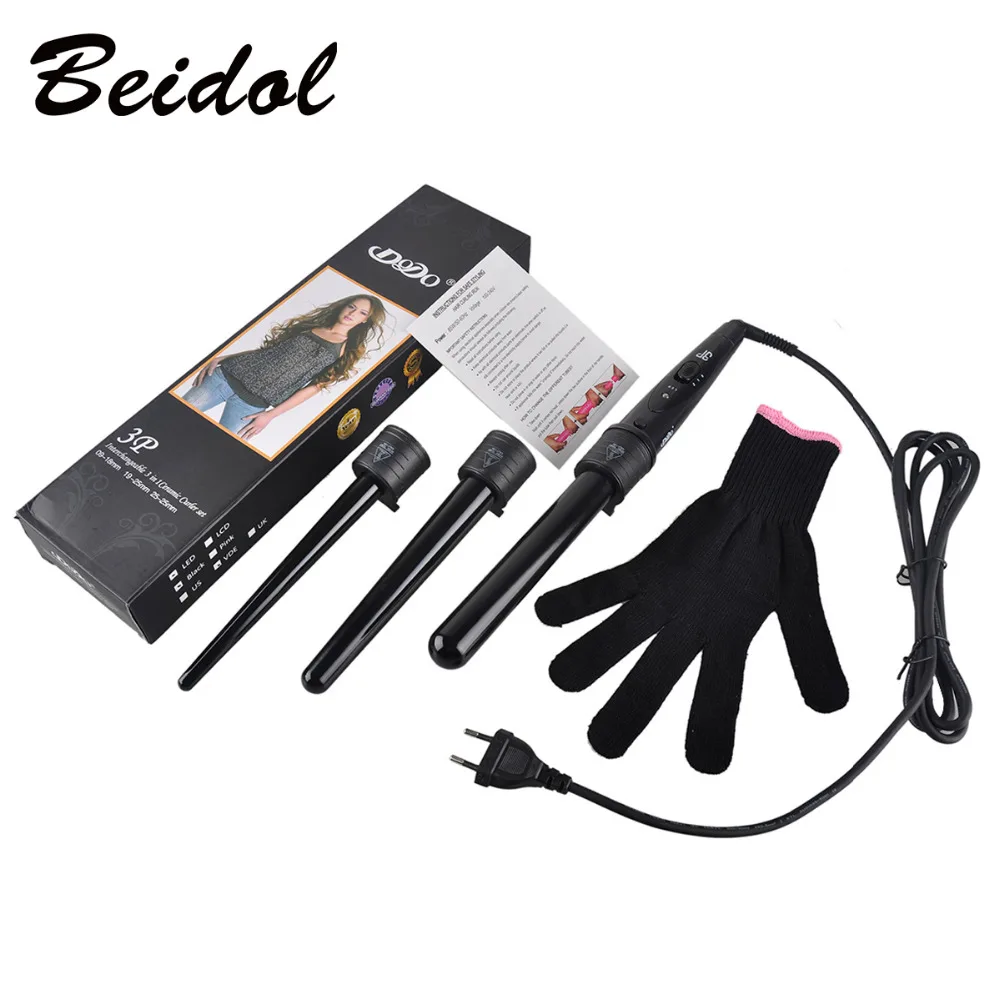

Professional Curling Wand Interchangeable 3 Parts Clip Iron Tourmaline Ceramic Package Hair Curler Set Hair Styling Tools Kits