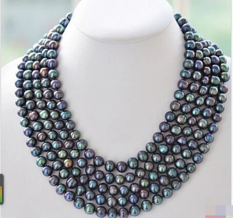 

Miss charm Jew.687 stunning 9-10mm tahitian black green multicolor pearl necklace 100inch 14KGP
