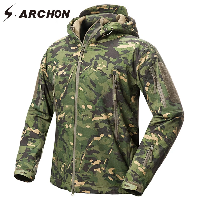 Billige S. ARCHON Neue Soft Shell Military Camouflage Jacken Männer Mit Kapuze Wasserdichte Taktische Fleece Jacke Winter Warme Armee Oberbekleidung Mantel