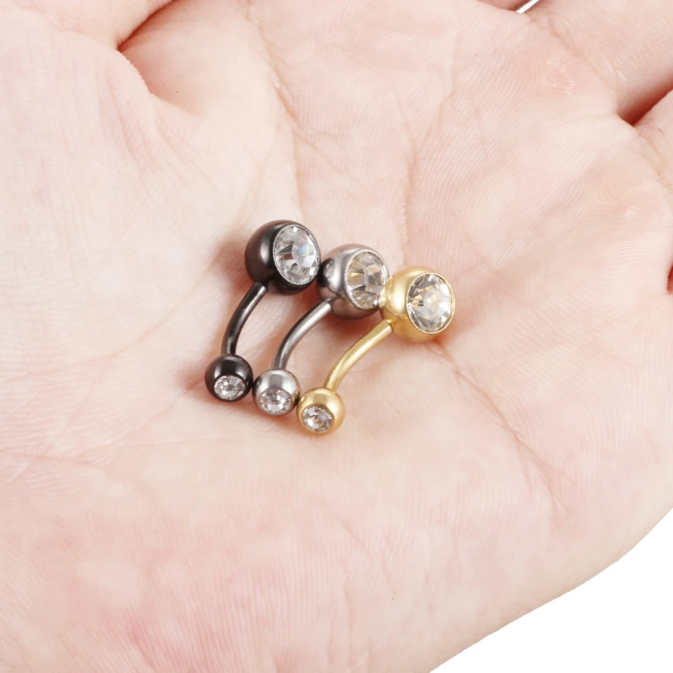 Body Piercing Jewelry 1Pc Titanium Piercing Navel Single Crystal Rhinestone Belly Button Rings 5/8mm Ball Earring 14G