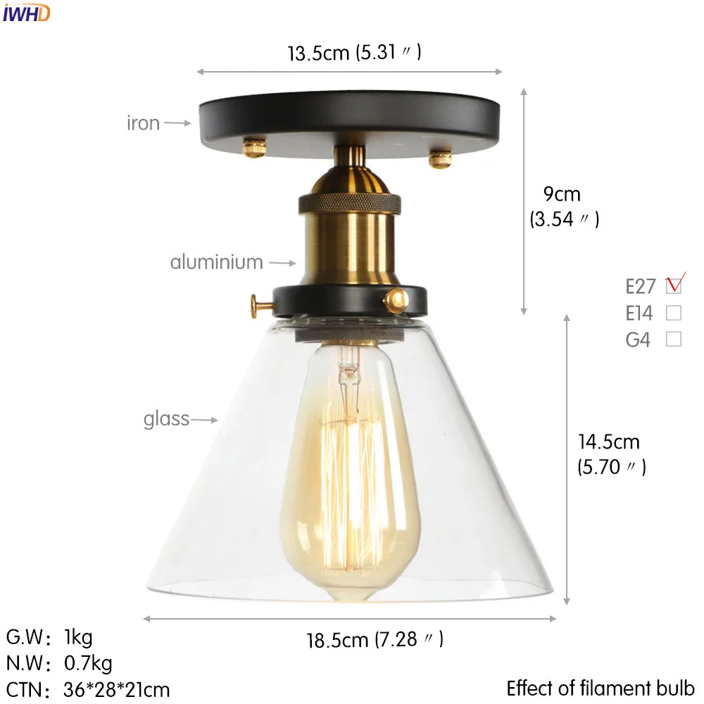 IWHD Винтаж Стекло Лофт потолочный светильник для Гостиная промышленные Эдисон светодиодный потолочный светильник светильники Plafondlamp Lamparas De Techo - Цвет корпуса: 1