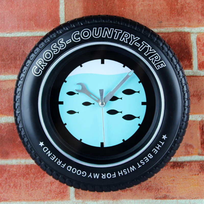 

Creative Tire Shape Alarm Clock Cartoon Fish Desk Table Stand Clock Round Mute Wall Clock Students Gifts Stand Clocks