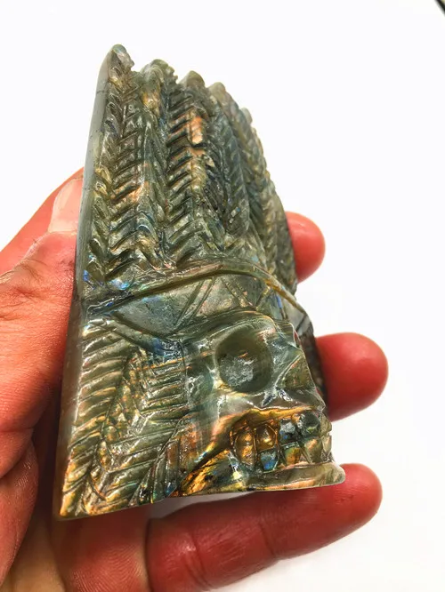

133 grams of natural quartz crystal skull healing labradorite feathers A