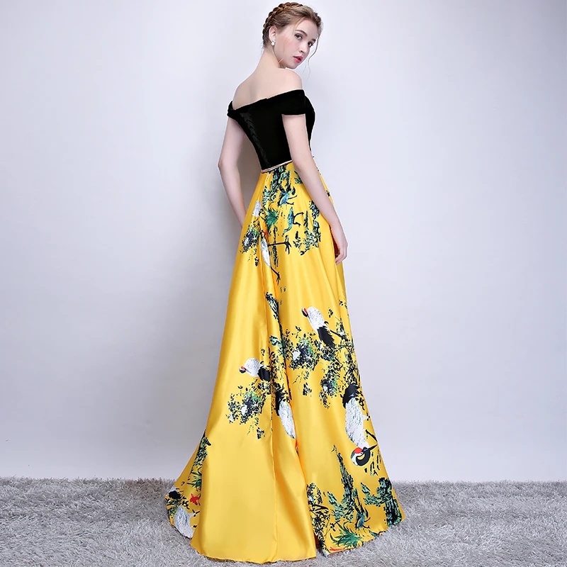 2018 New Flower Pattern Evening Dress Long Vintage Prom Party Dresses Evening Gown Women Formal Occasion Dress
