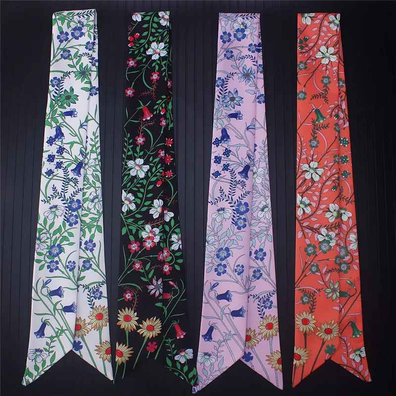 

silk scarf women 2019 new luxury brand design skinny scarves fashion print handle bag ribbons female small long head scarfs