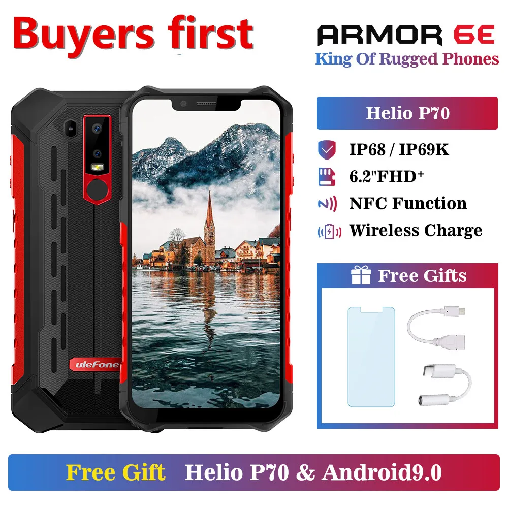 Ulefone Power 6E Водонепроницаемый IP68 NFC прочный мобильный телефон на процессоре Helio P70 Otca-core Android 9,0 4 Гб + 64 Гб Беспроводное зарядное устройство 4G