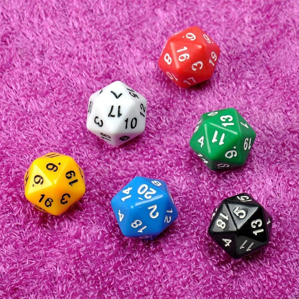 6 Pcs D20 Gaming Dice Twenty Sided Die RPG D&D Six Opaque Colors 20 X 20 X 20 mm