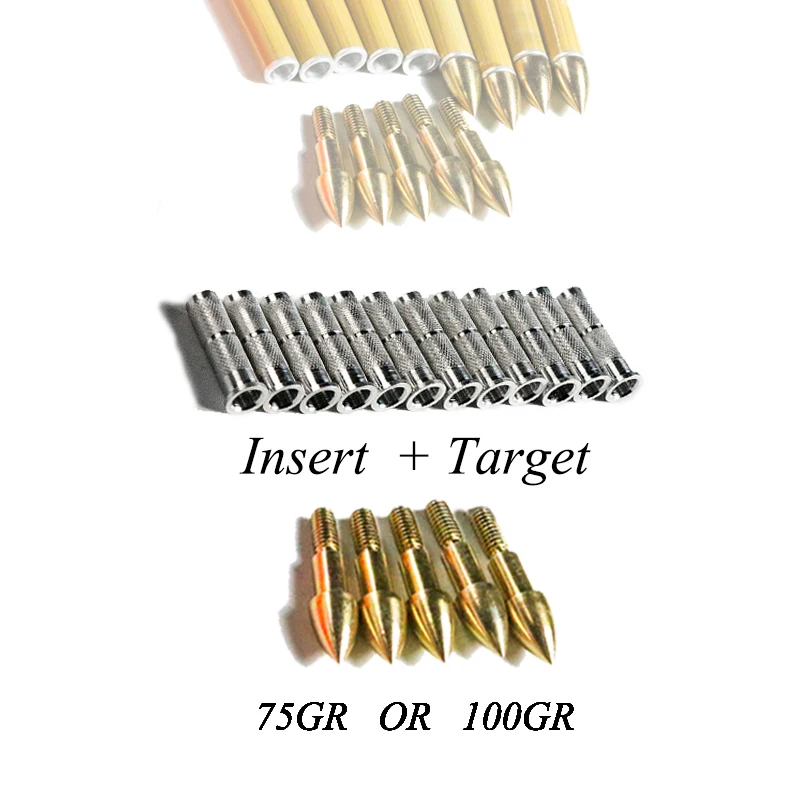 

12pcs Linkboy Archery 75/100gr Golden Target Point + Aluminium Arrow Insert for Hunting&shooting