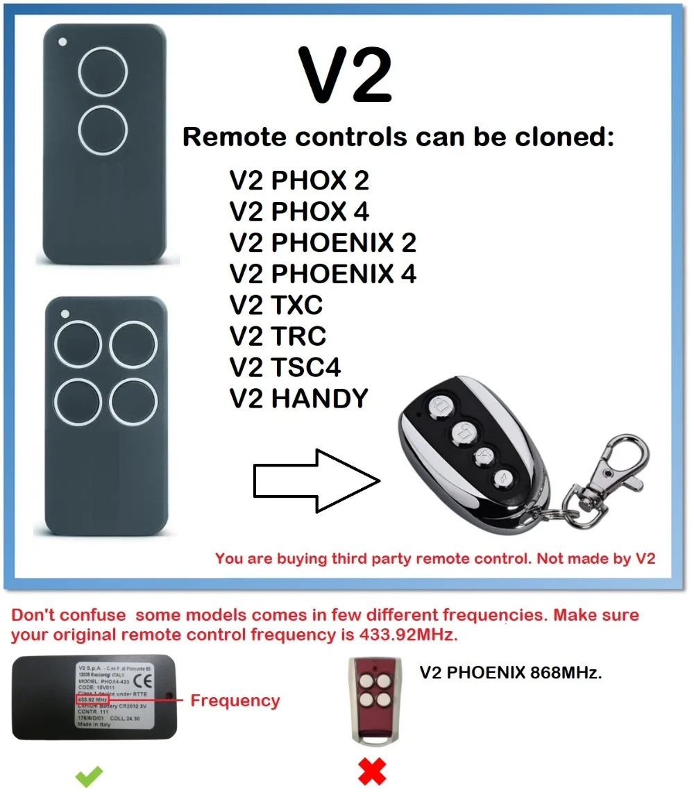 

V2 PHOX 2, PHOX 2 Universal Remote Control Duplicator 433.92MHz rolling code