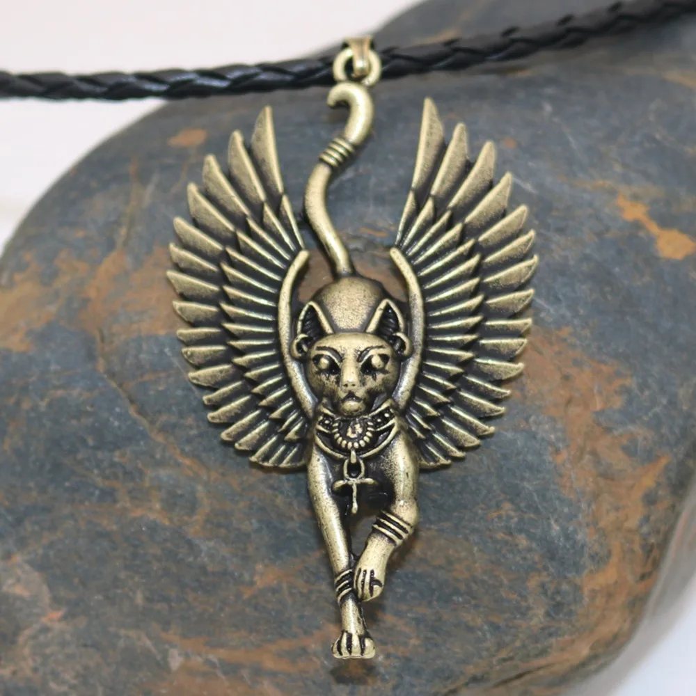 Амулет, ювелирные изделия, египетский кот, ожерелье, древний Египетский Бастет, статуя египетского Сфинкса, кот, Бастет, кулон, египетский кот с крылом