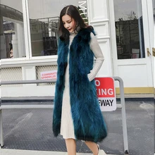 Colete de pele de raposa real, moda feminina nova 2021, outono e inverno, veste longa em pele de guaxinim