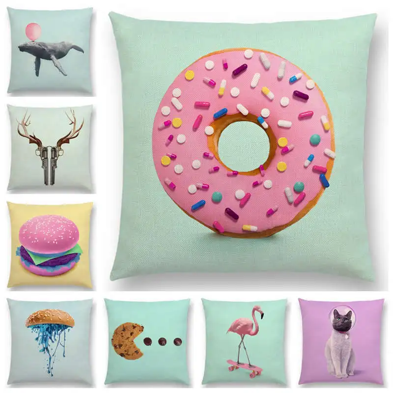 

Pink Dream Colorful Fantasy Sexy Decor Sofa Throw Pillow Case Whale Flamingo Cat Hamburger Doughnut Cushion Cover