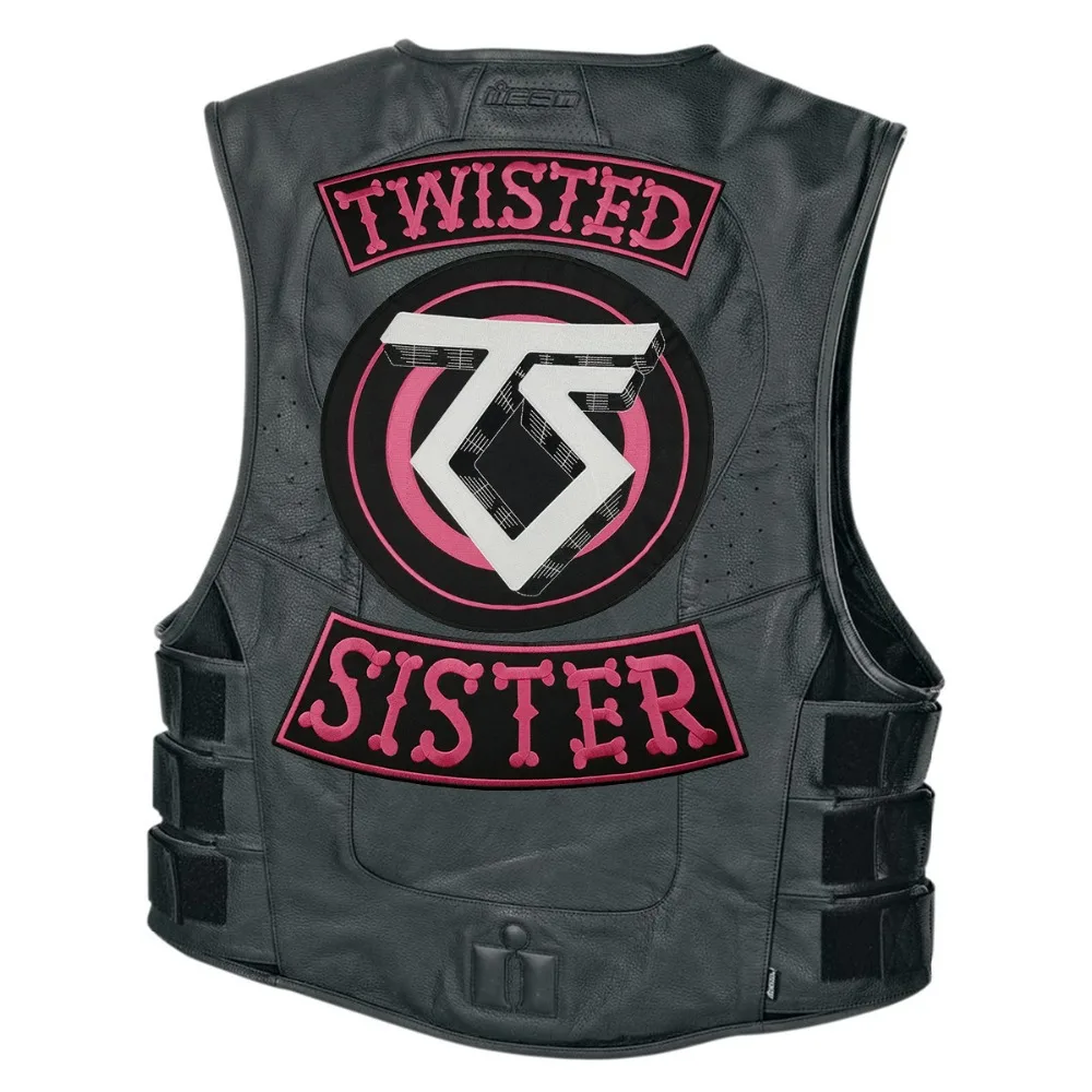 TWISTED SISTER Biker Motorcycle Rider Embroidered Iron On Back of Jacket Patch Black twill fabric DIY Eco-Friendly Free Shipping(6)