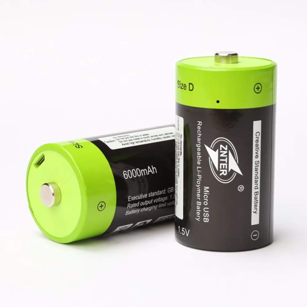 ZNTER 2 шт 1,5 V 6000mAh USB перезаряжаемая батарея размера D многофункциональная Заряженная литий-полимерная игра и вилка