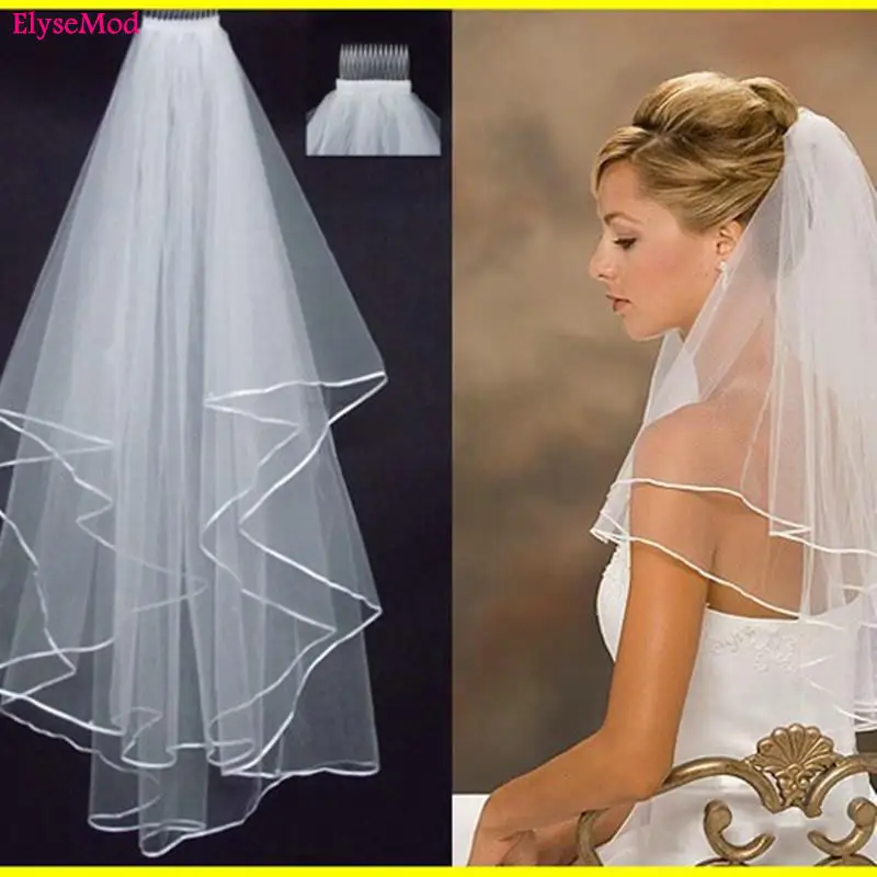 

2018 New Arrived Two Layer Bridal Veil Satin Edge Wedding Bridal Women Lady Accessories With Comb Veils