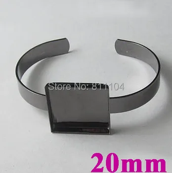 

20x20mm New Gunmetal Black Plated Brass Blank Square Deep Wall Bezel Tray Cabochon Bases cuff Bracelet Bangle Settings Wholesale