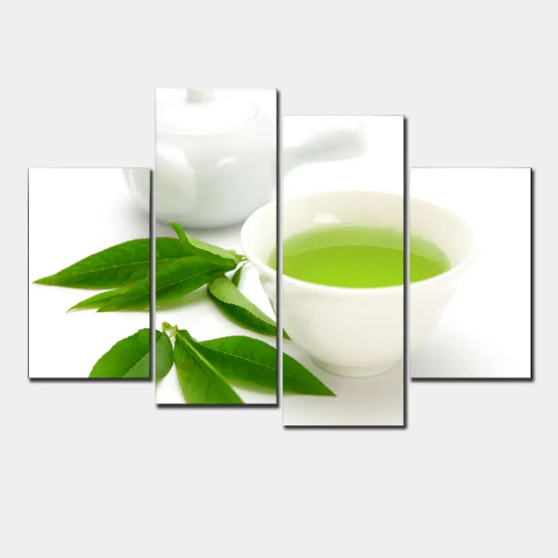 Wall Art 4 Piece Canvas Kitchen Green Tea Painting Home Picture Paint On Prints Decor Cuadros De Lienzo | Дом и сад