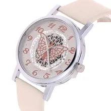 Novas Senhoras Relógios Relógio Borboleta Oco Double-sided Perspectiva PU Leather Strap Relógio de Pulso Mulheres Menina Temporizador