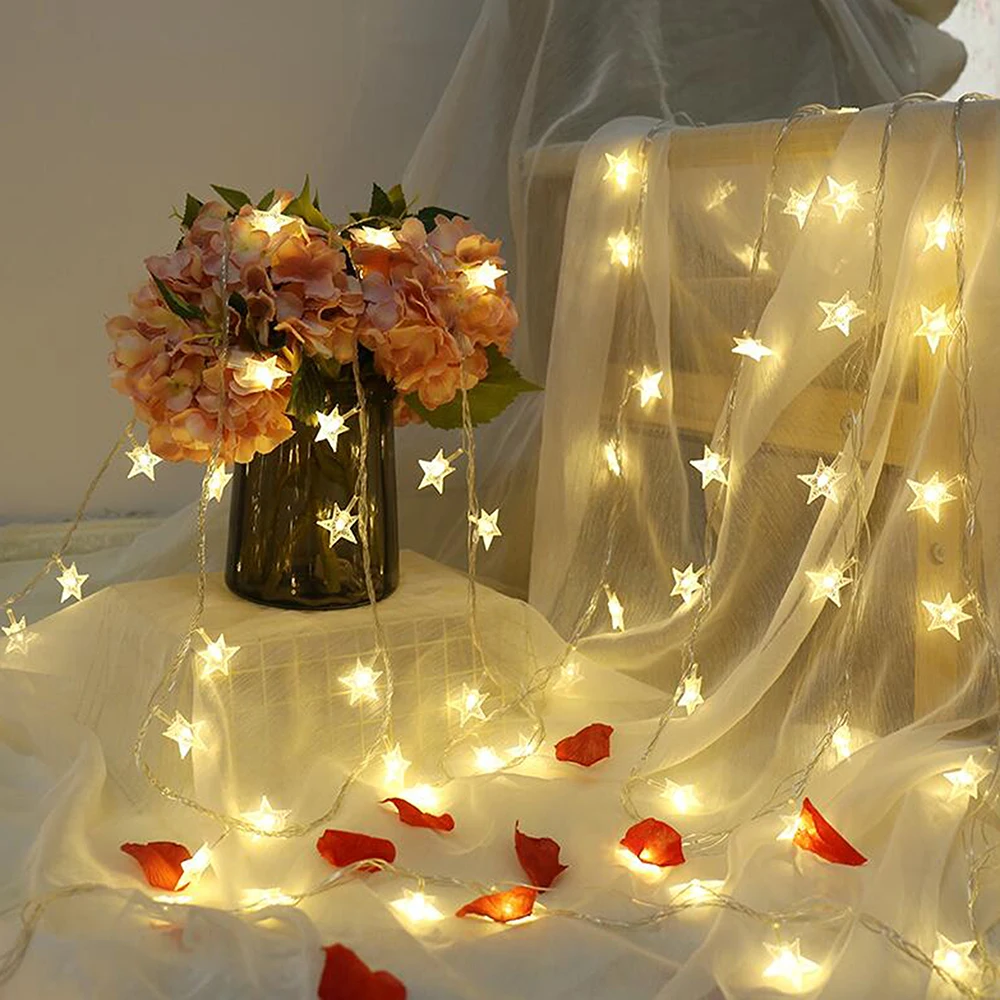 USB/Battery Operated Star String Lights LED Fairy Lights Christmas Garland For Party Wedding Home Outdoor Patio Decoration