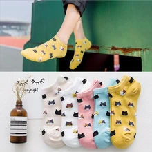 Женские хлопковые носки, модные женские короткие носки с котенком, красочная трубка, повседневные носки с милым котом, летние носки для девочек
