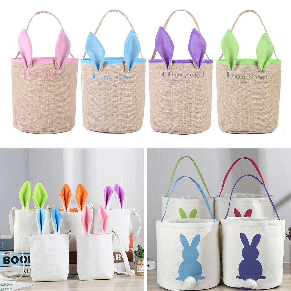 

Urijk 1pcs Easter Canvas Bunny Ear Rabbit Bags Easter Ears Bags Kids Gift Easter Basket Candy Cookie Gift Basket Blue