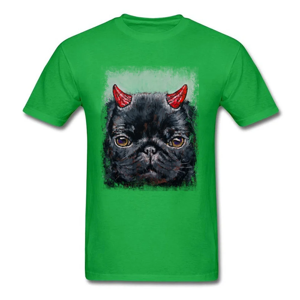 DEVIL PUG Crazy Tshirts for Adult Pure Cotton Thanksgiving Day Tops Tees Print Tshirts Short Sleeve 2018 New Round Neck DEVIL PUG green