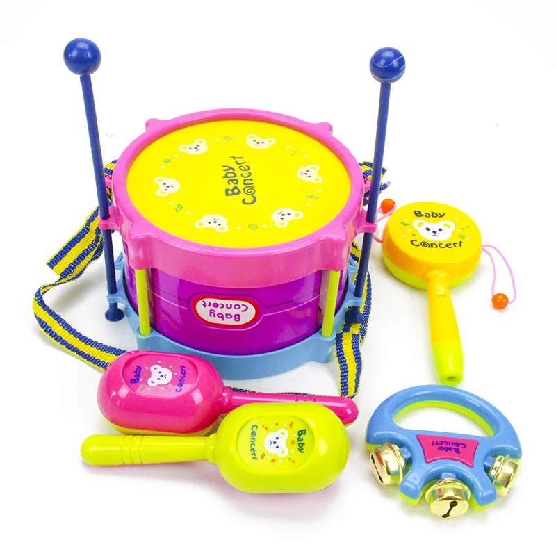 5Pcs-set-Baby-Toys-Hand-Drum-Beat-Rattles-Toy-Educational-Kids-Roll-Drum-Musical-Instruments-Band