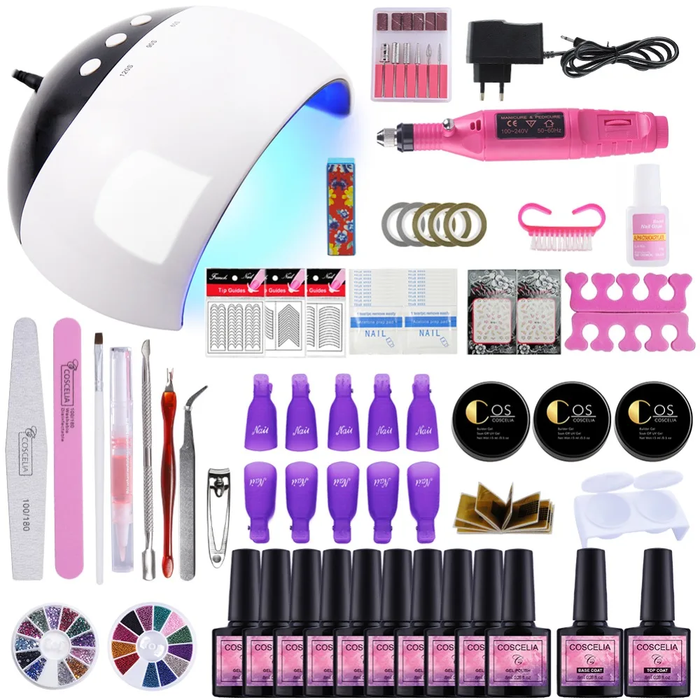 

24W UV Lamp 6/10/12 Color Soak Off Gel Nail Top Coat Gel Nail Polish Kit Manicure Set Electric Manicure Handle kit