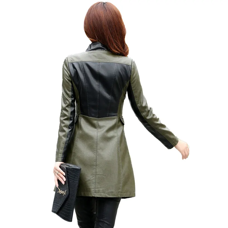 Hiver En Noir Faux Cuir 4xl Slim Taille vert Trench Automne coat Survêtement 5xl Grande 2018 Pu Femmes Dames Veste Longues Femelle pXqgXxwF