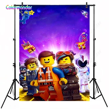 

Cartoon Super Hero Series Photography Background Lego with Batman 5x7ft Glitter Stars Night Kids Birthday Backdrops