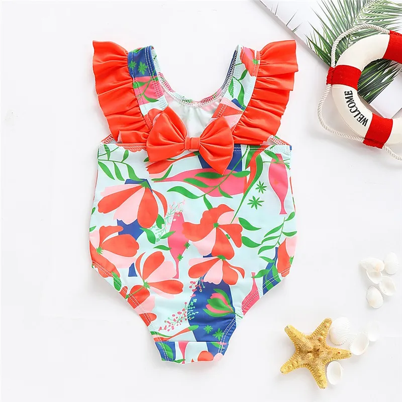 2-3 Years Детская одежда для купания; купальник из полиэстера для девочек; детский купальный костюм; цельный пляжный купальник-бикини с цветочным принтом; летние купальники; K0307 - Цвет: 2-3 Years
