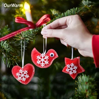 

OurWarm 12pcs DIY Felt Merry Christmas Tree Ornament Xmas Tree Decoration Bird Heart Star Hanging Ornament Supplies New Year