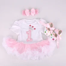 Новые комплекты одежды для маленьких девочек младенческой Банни Кружево пачка ползунки платье/jumpersuit+ повязка на голову+ Обувь 3 шт. комплект Bebe первый день рождения костюмы