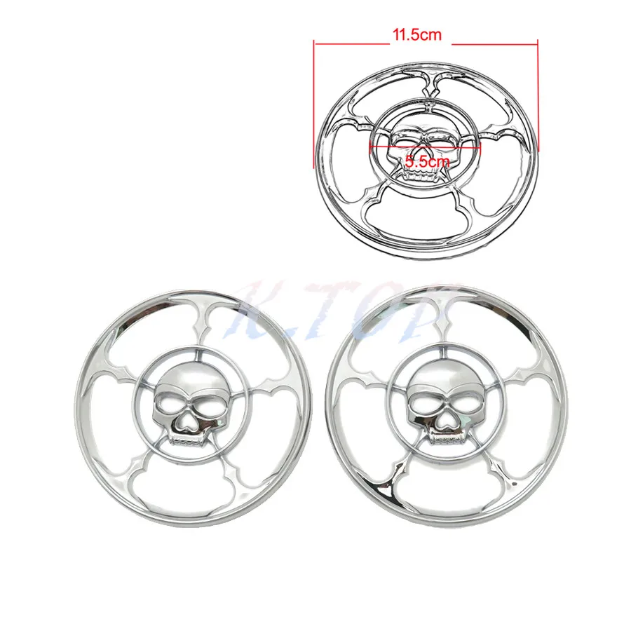 1 Pair Chrome Skull Speaker Trim Grill Cover For Harley Touring Electra
