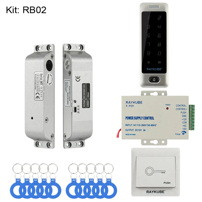 RAYKUBE DIY система контроля доступа набор с сенсорной клавиатурой+ Электронные дверные замки+ кнопка выхода+ блок питания+ RFID ключи - Цвет: RB02