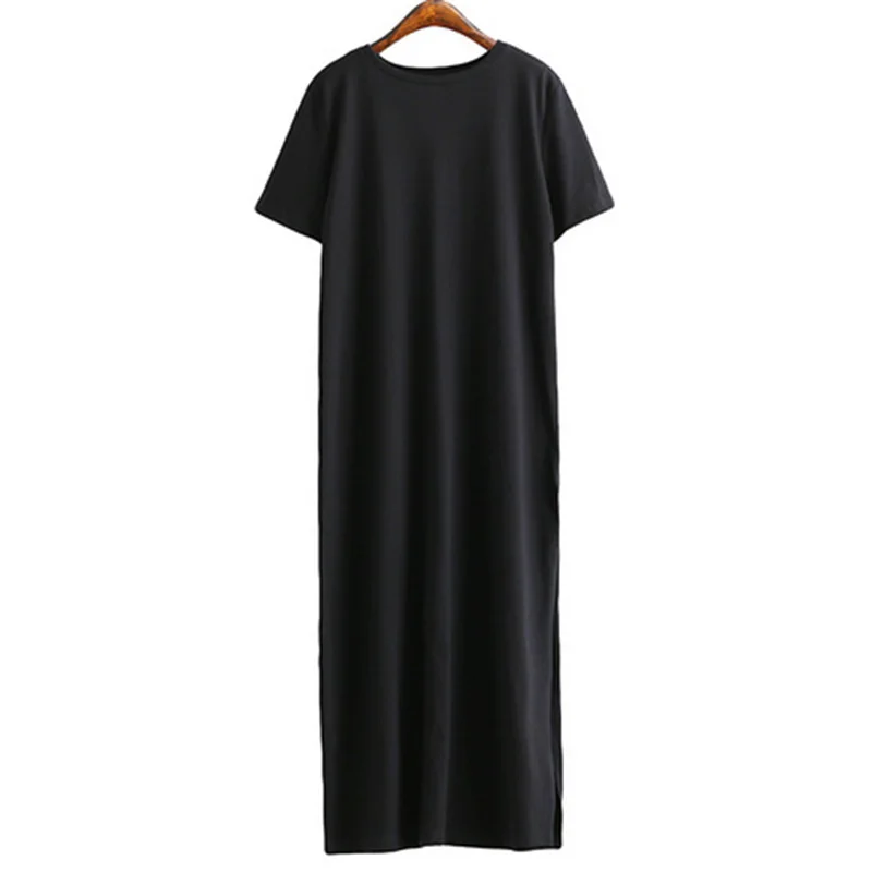 Платье-футболка макси, женское летнее пляжное повседневное сексуальное вязаное винтажное Бандажное облегающее Черное длинное Хлопковое платье размера плюс