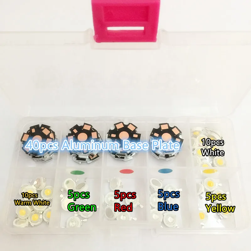 

80pcs High Power LED Chip 1W White Warm White Blue Yellow Red Green LED DIY Heat Sink Aluminum Base Plate PCB Board 20mm in Box