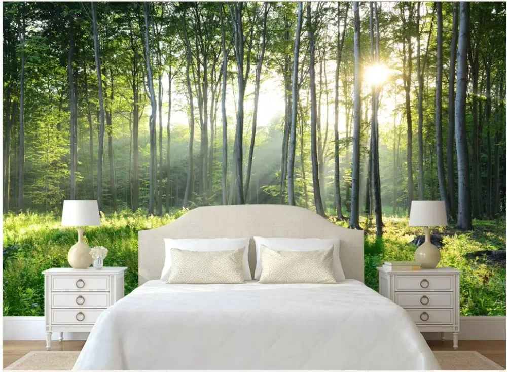 

Custom mural 3d photo wallpaper Sunlight green forest big tree Background wall home decor living room wallpaper for walls 3 d