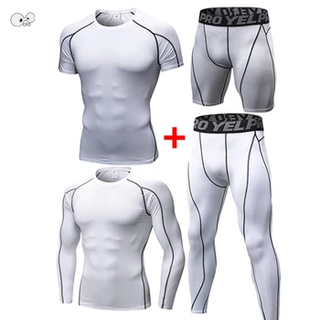 

2019 Summer Quick Dry 4 Pcs Men Running Sets Sportswear Compression Sport Suits Clothes Joggers Training Gym Fitness Tracksuits