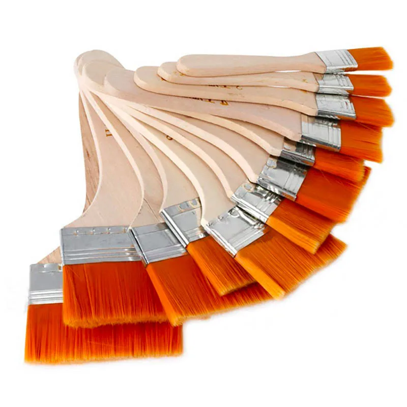 Goede Platte Nylon Haar Houten Penhouder Olieverfschilderij Borstel Acryl Penselen Schrobben Borstels voor Kids Student Art Supplies